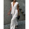 V-neck Sleeveless Vest Pants Set Pure Color Women V Neck Sleeveless Vest Pants Suit