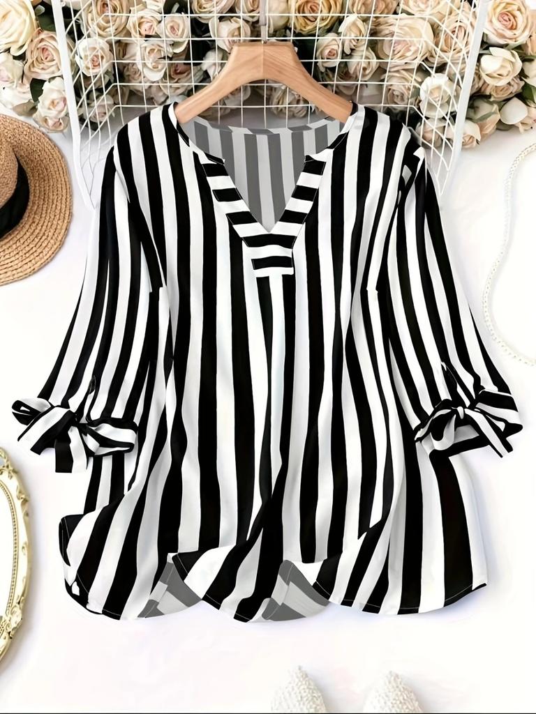 Ladies' Summer Striped Seven Quarter Sleeve Casual Shirt
