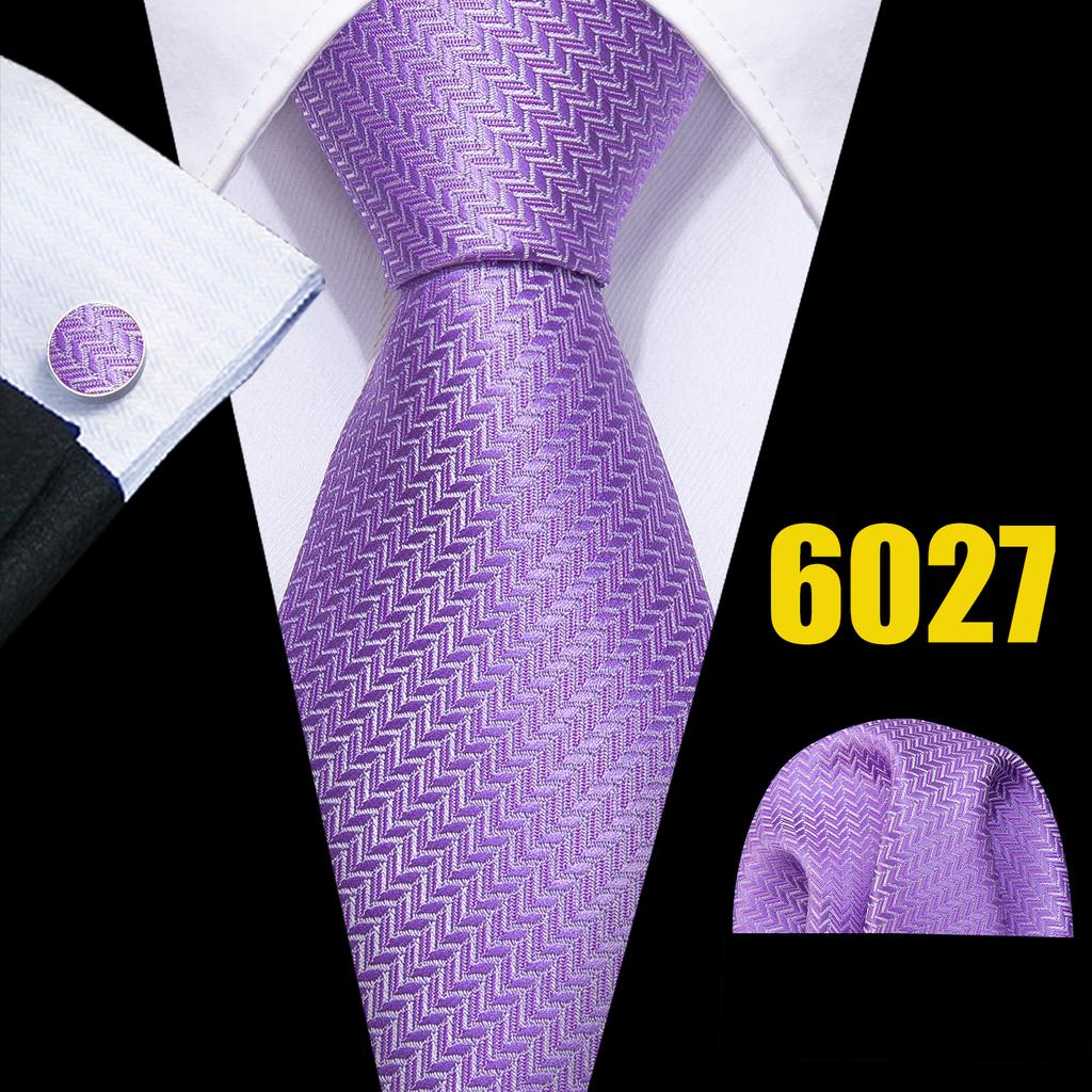 Barry.Wang Mens Novelty Plaid Striped Neckties Handkerchief Cufflinks Set Formal Casual Business