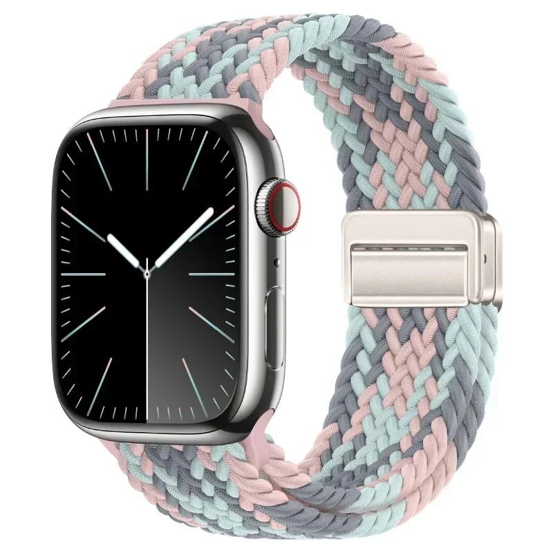 Плетеный нейлоновый ремешок-петля для Apple Watch Ultra2 49мм 9 8 7 45 41мм Металлический магнитный браслет-ремешок для 6 5 4 3 SE 44 40мм