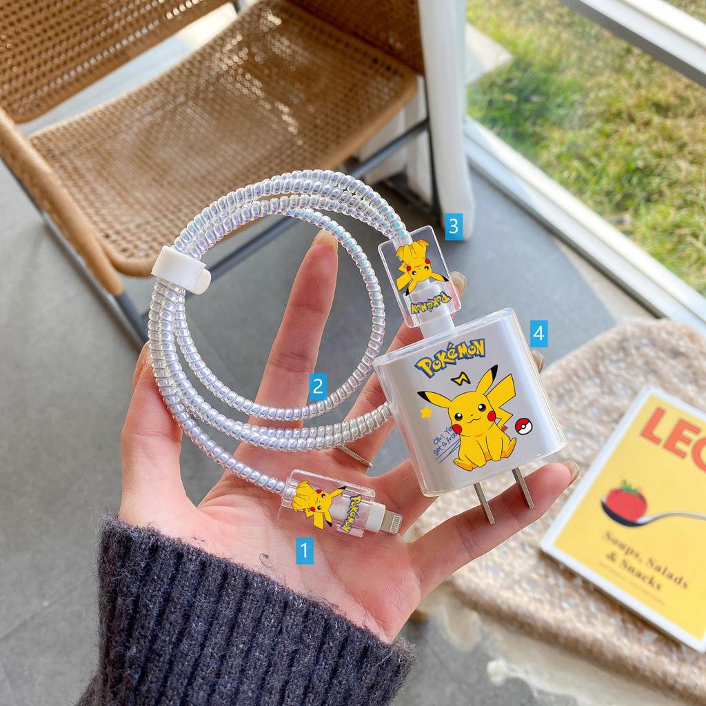 Комплект защиты кабеля данных Apple: Зарядная головка 20 Вт, прозрачный мультяшный дизайн, набор из 4 предметов