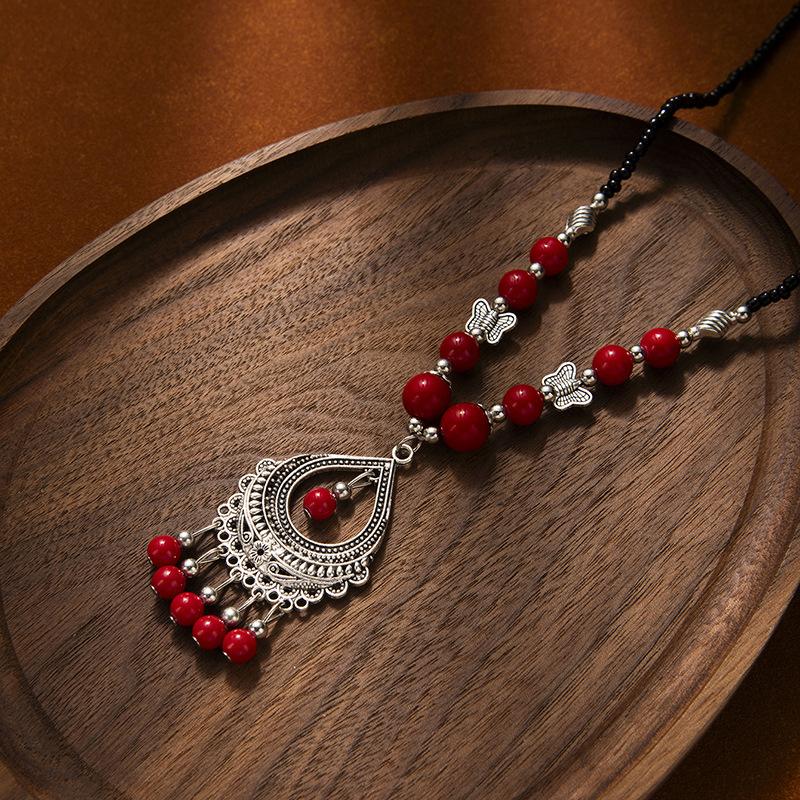 Турция Богемное Черный Синий Камень Этническое Ожерелье с Монетами и Кисточками Головной Убор Цыганский Бохо Пляжный Чокер Нагрудник Головная Цепочка Для Женщин Вечеринка