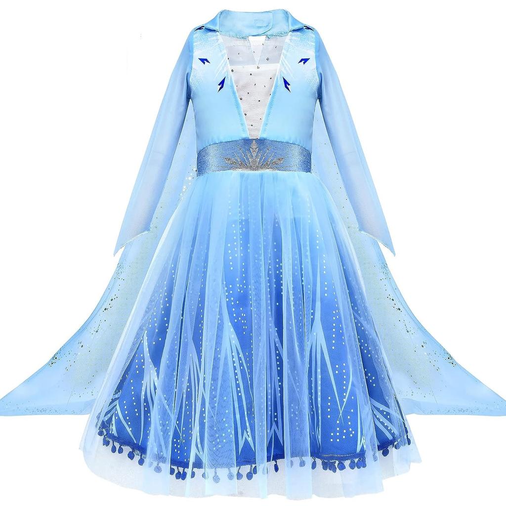 Elsa Frozen 2 Dress for Girls, Ice Queen, Premium Fabric, 140 cm, Ages 6-7, Imperial Blue