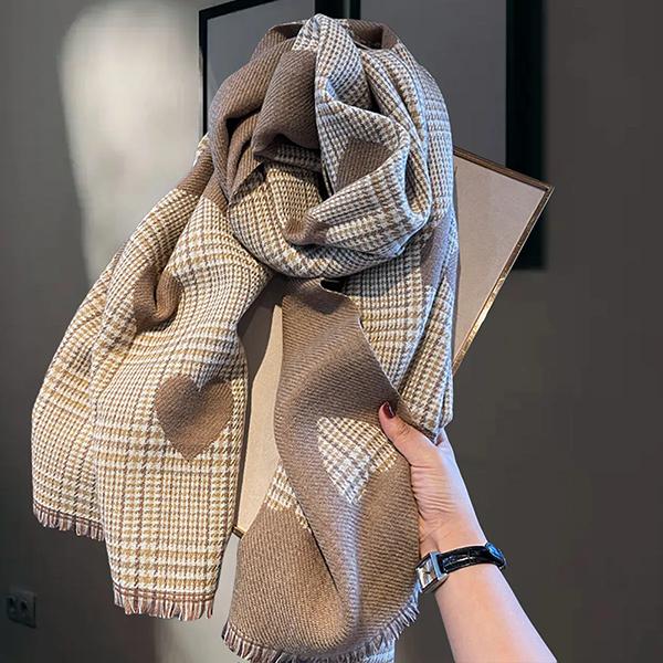 WTEMPO Женские осенне-зимние милые ветрозащитные шарфы в стиле ретро, элегантные, в клетку, с принтом в виде маленьких сердечек, рождественские, новогодние, теплые, с кисточками, подарки