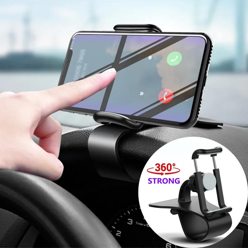 Регулируемый на 360 градусов держатель телефона на приборную панель автомобиля, подставка для GPS-навигатора, автомобильный зажим, кронштейн для солнцезащитного козырька, поддержка зеркала заднего вида автомобиля