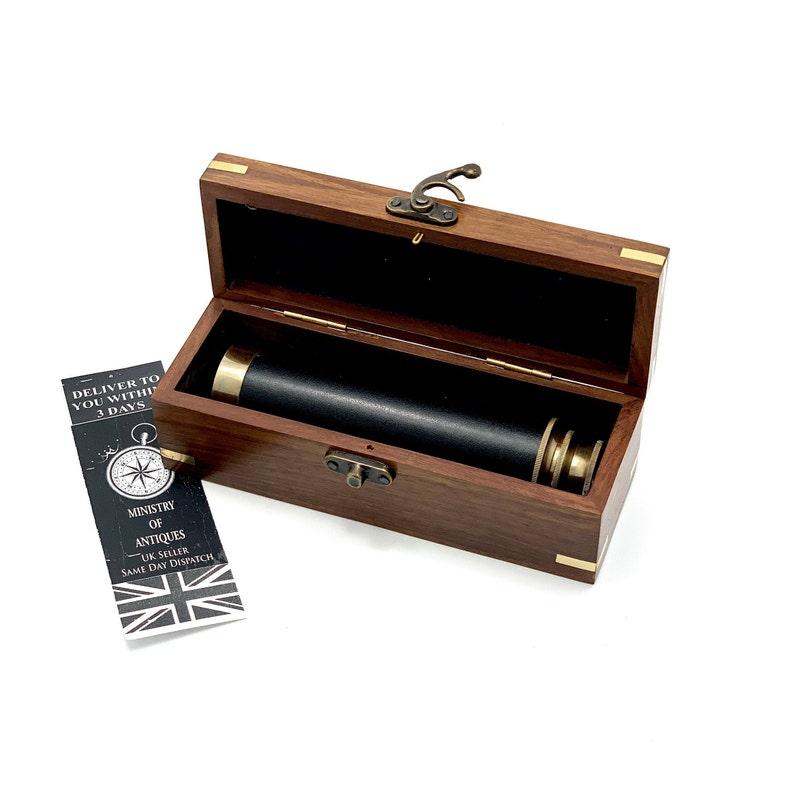 Телескоп в старинном дизайне, ручной, деревянный ящик, оптический морской пиратский телескоп, кожаный чехол, ящик с гравировкой в виде якоря