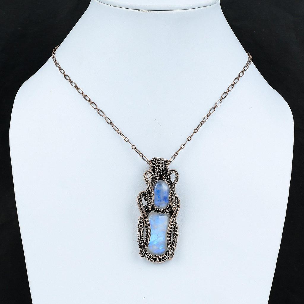 Кулон из Радужного Лунного Камня, Кулон, обернутый медной проволокой, Ювелирные изделия, обернутые проволокой, Кулон из драгоценного камня ручной работы, Красивые медные украшения, Подарок для нее