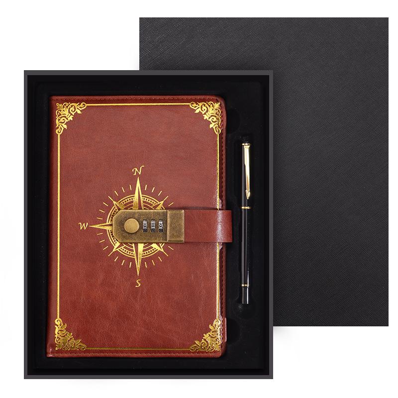 Подарочный набор из ретро-блокнота с паролем формата А5: Ежедневник деловых встреч в офисе с возможностью настраиваемого логотипа.