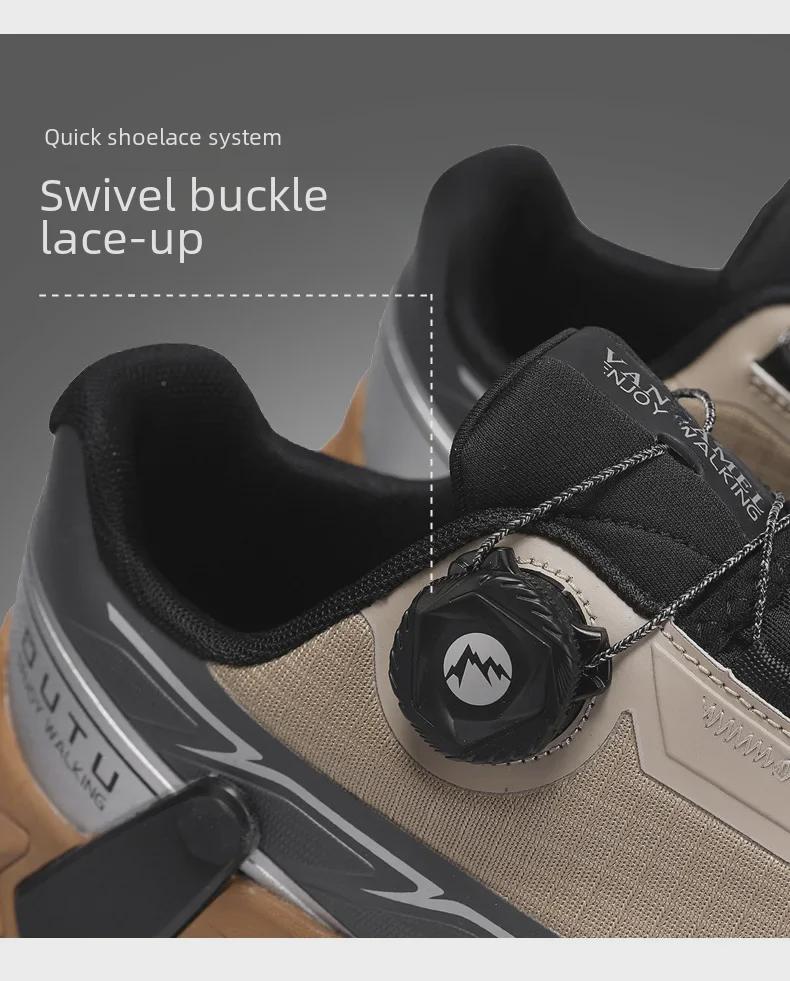 Men's Spring Outdoor Waterproof Hiking Shoes with Rotating Button, Non-Slip & Shock-Absorbing Design