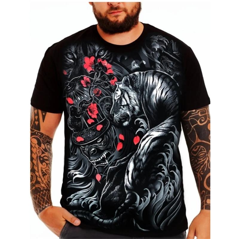 Мужская футболка с 3D принтом тигра, летняя футболка в стиле Харадзюку, с круглым вырезом, молнией, леопардовым узором, топ с короткими рукавами, одежда оверсайз