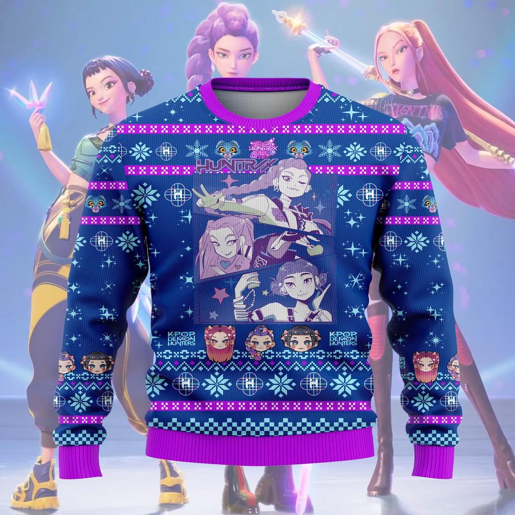2025 Новый K-Pop Охотники на демонов Уродливый Рождественский свитер Мода Харадзюку Женский джемпер Свитер Руми Мира Зои HUNTR/X Толстовки