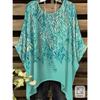 Leaf Print Women's Large Size Short-sleeved T-shirt, Irregular Hem Design, Digital Printing Four Seasons T-shirt