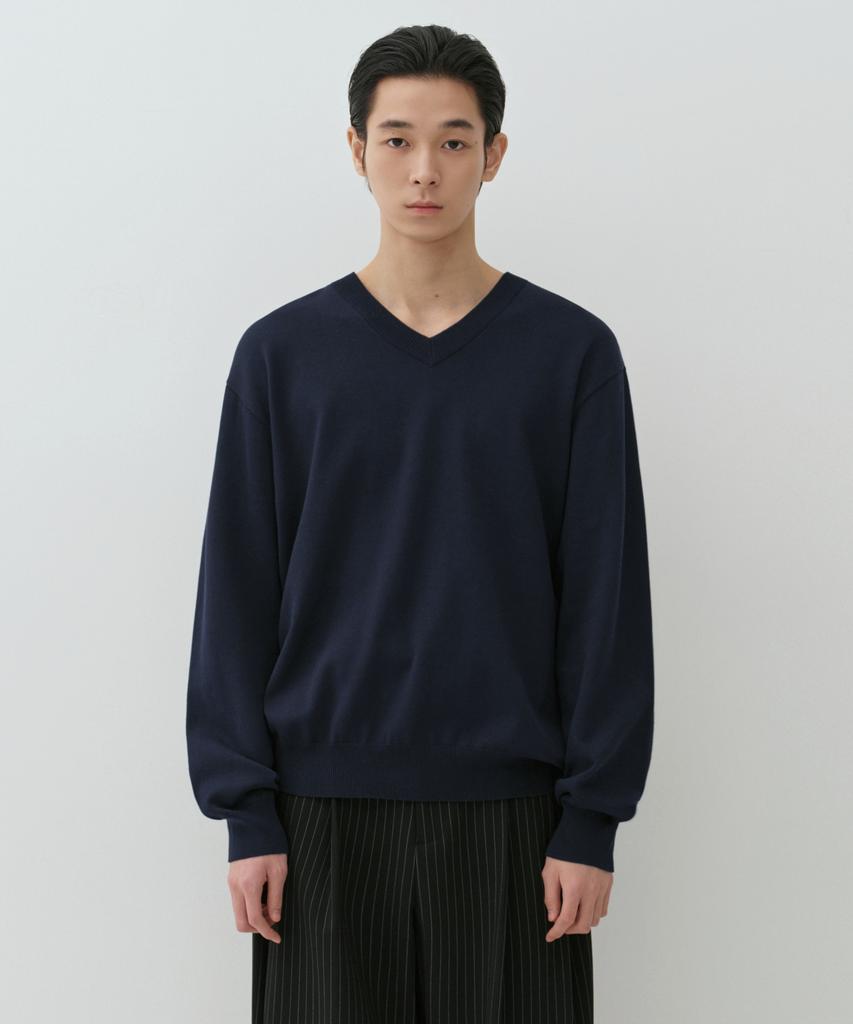 MUSINSA STANDARD Washable Supima Cotton V-Neck Knit [Navy]