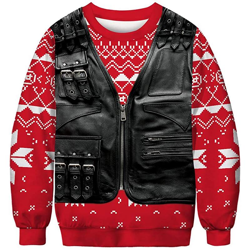 2023 Christmas Digital Printing Funny Pattern Round Neck Sweater Couple Sweater