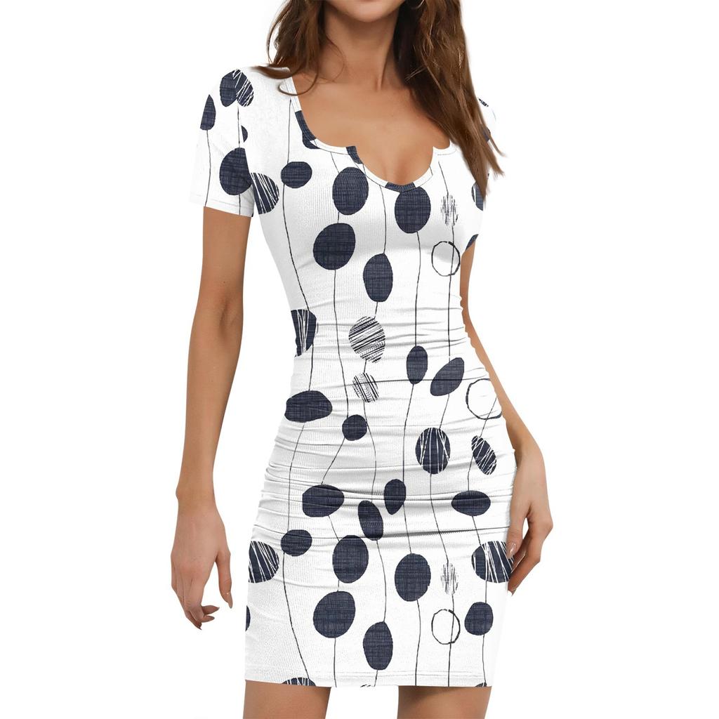 Женское модное повседневное принтованное облегающее облегающее летнее платье с коротким рукавом