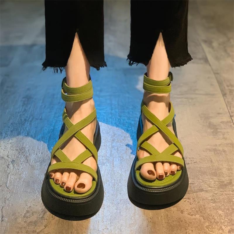 Fashion 2024 Thick Heel Women Sandals Women's New Hollow Open Toe Shoes Fashion Casual Sandals Female Designer Flat Roman Shoes Summer