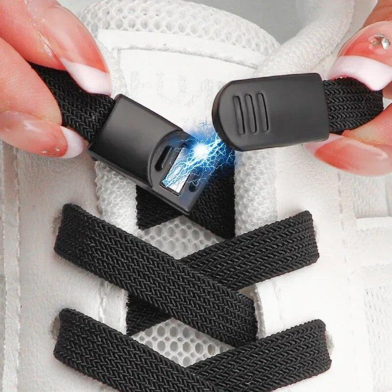 1Pair Magnetic Elastic Laces Sneakers Shoelaces Lock No Tie Shoe Laces Without Ties Double-layer Kids Adult Shoes Accessories