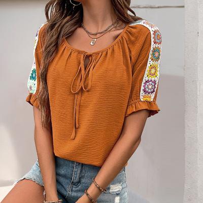 Женская весенняя повседневная рубашка с ленточными вставками, модная рубашка-пуловер со шнуровкой