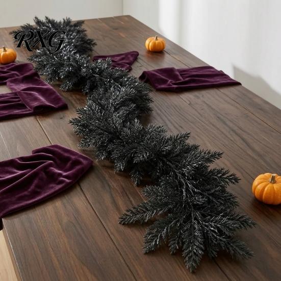 Realistic Artificial Rattan Branches Black Halloween Garland, Spooky Cedar Vine for Mantel Fireplace, Decorative Garland Stairs Gothic Hanging