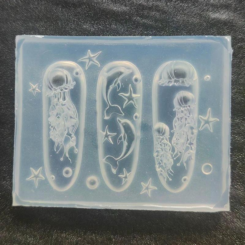 Силиконовая форма для животных серии «Океан» Ракушка Раковина Ноготь Медуза, Дельфин, Бант, Ракушка 3d Мягкий Шарм Маникюрная Форма Инструмент-Трафарет