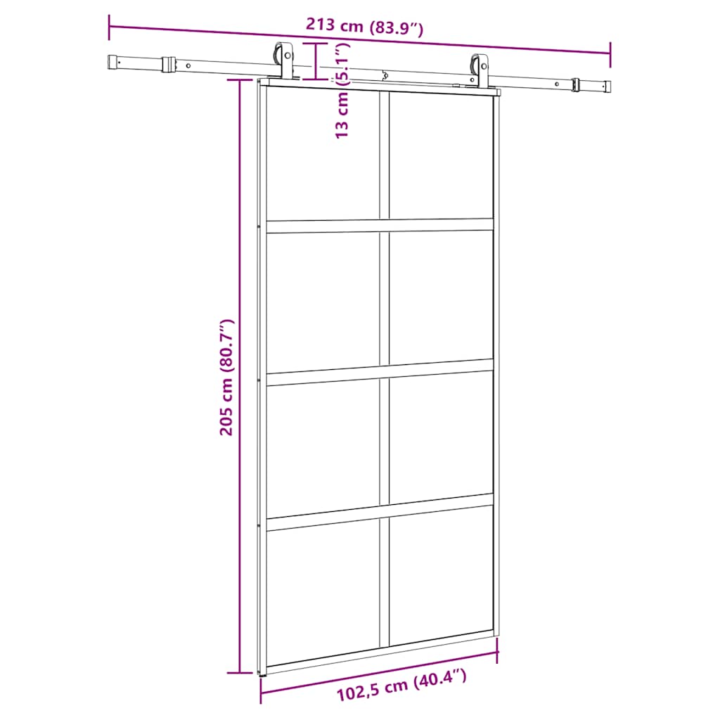 Sliding Door with Fittings Black 102.5 x 205 cm Tempered Glass