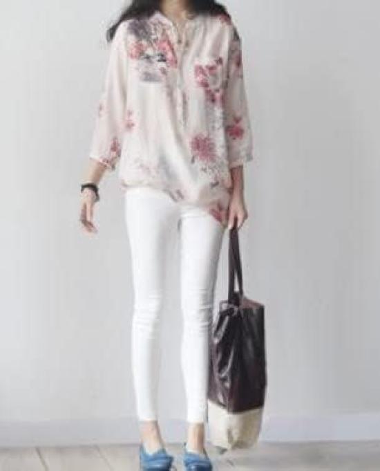 Милый пуловер с рукавами с красивым цветочным узором и топ для длинной резинки с туникой, летняя рубашка, рубашка с ретро-узором, женская свободная туника, светло-розовая