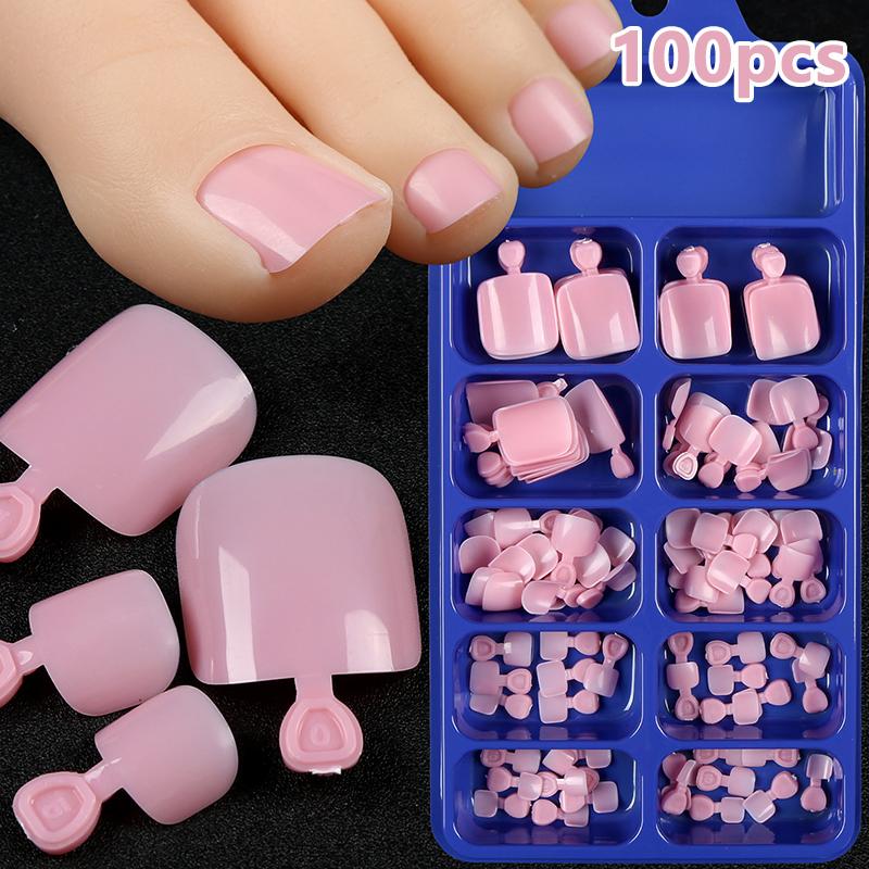 100 шт. накладные ногти на ногах, натуральные, однотонные, накладные ногти, полное покрытие, квадратные ногти, быстрый, удобный инструмент для маникюра