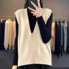 24 осень новый женский вязаный жилет жилет жилет глубокий V-образный вырез пуловер жаккардовый свободный топ без рукавов