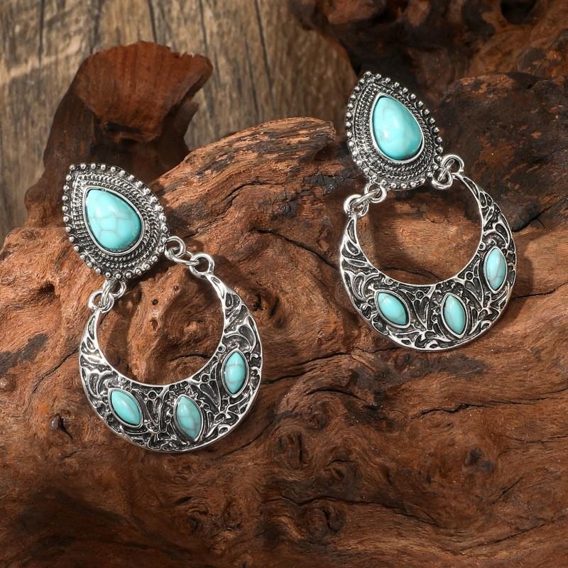 BLINGBAY Подвеска Женские серьги из бирюзы в богемном стиле Ретро этнические серьги Геометрические серьги с драгоценными камнями Подарок на день рождения для девочек