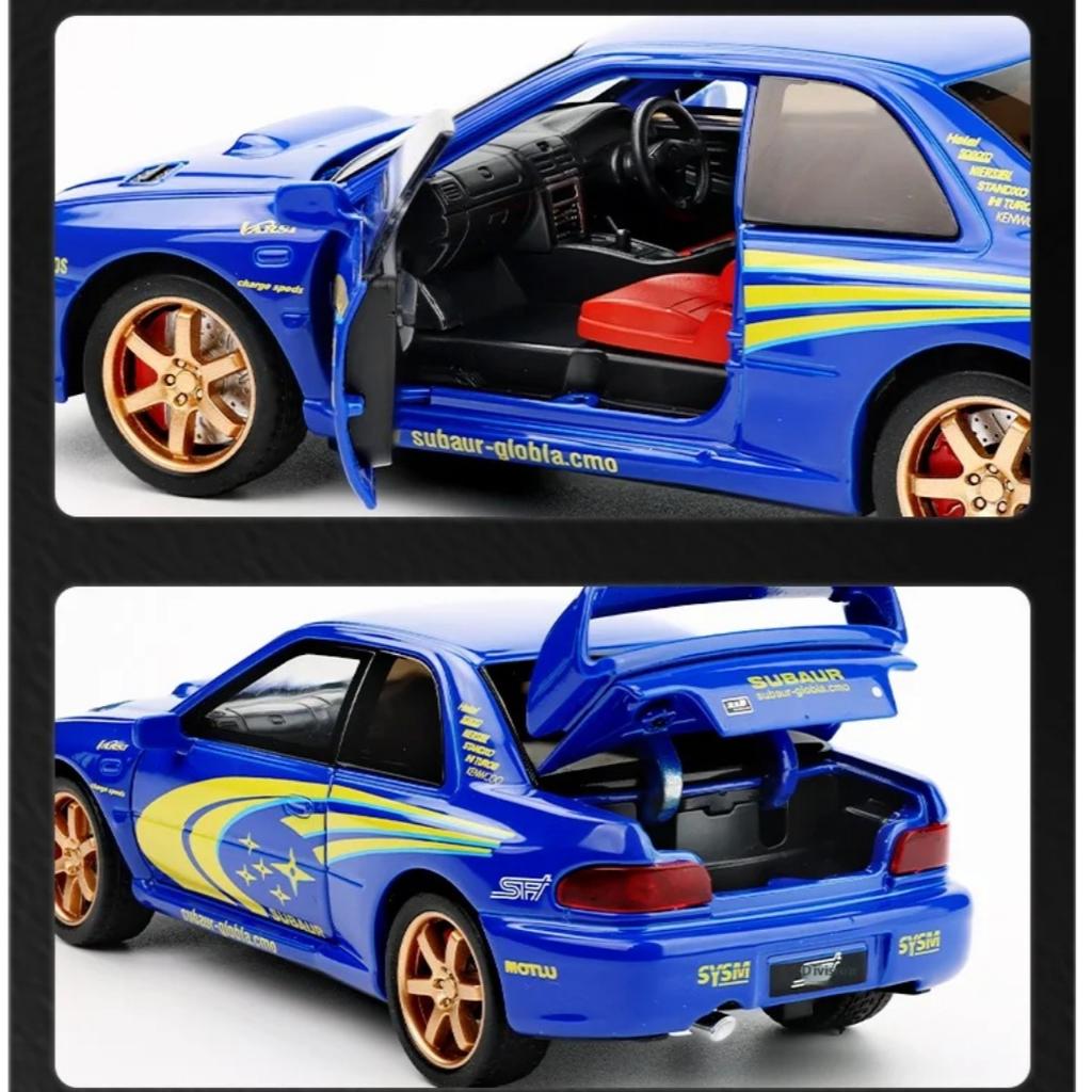 1/32 Scale Subaru Impreza Rally Alloy Racing Model Open Door Desk Ornament Sound Light Children's Toys Boy Gift