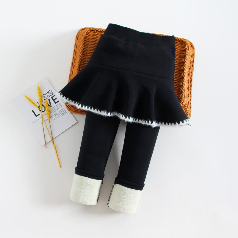 Зимние леггинсы для девочек, брюки, детские брюки, флисовые леггинсы для девочек, толстые теплые ложные брюки из двух предметов, детские юбки, брюки, брюки