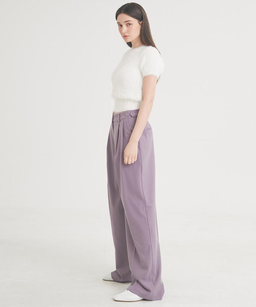 THEFRHT Two-Tuck Button Wide Wool Pants (Violet)