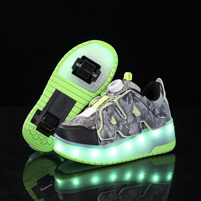 Новые кожаные вращающиеся кнопки свет вспышка обувь мальчики обувь девушки студенты спорт можно получить катание на роликах роликовые коньки обувь