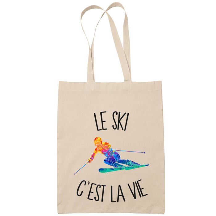 Tote bag - PLANETEE - ski c'est la vie - Coton - Beige - Imprimé en France