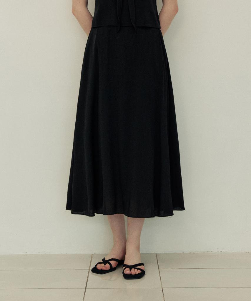 Adowl Flare Line Summer Cool Long Skirt - Black