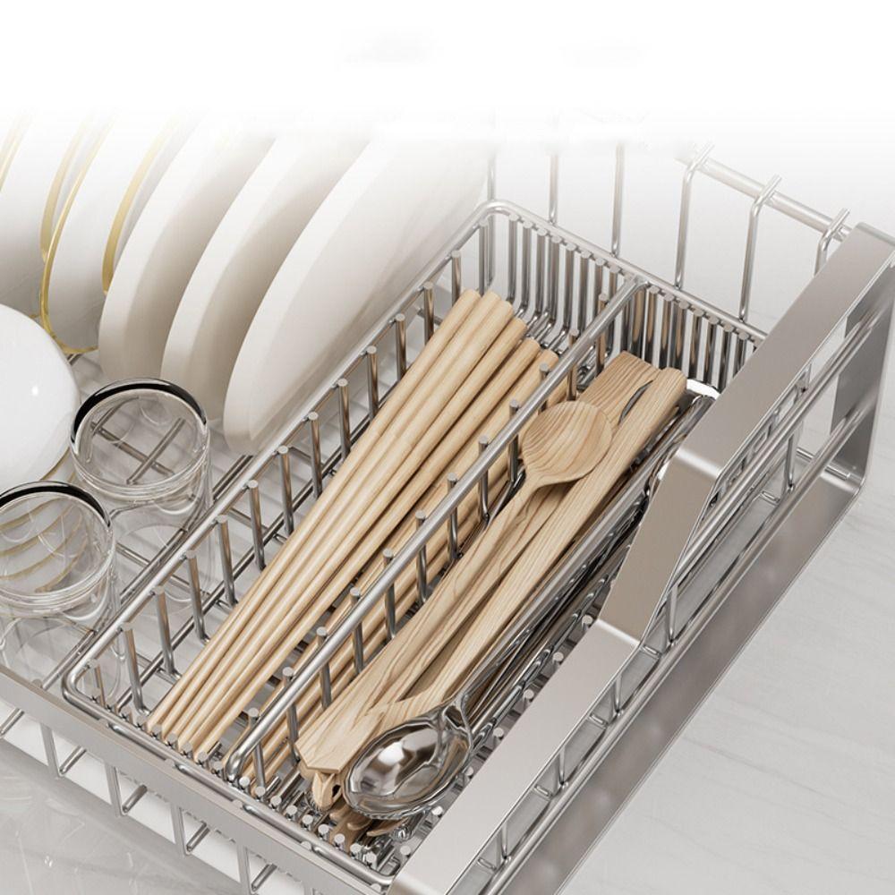 Silver Cutlery Drying Rack Large Capacity Cutlery Storage Basket  for Kitchen