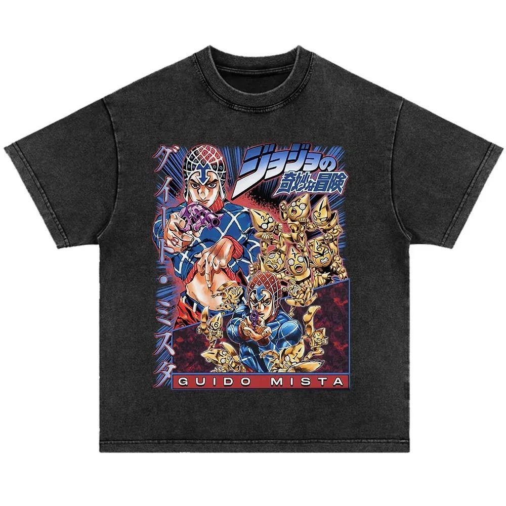Japanese Anime Jojo Bizarre Adventure Vintage Washed T-Shirt Killer Queen Graphic T Shirts Men Women Cosplay Oversized T-shirt