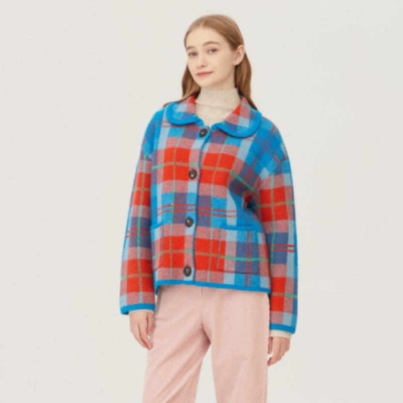 Benetton Check Jacquard Knit Cardigan Bakc56361 Bl