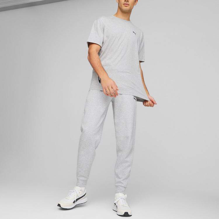 Puma Logo Solid Color Crew Neck Pullover Short Sleeve Drop Shoulder T-Shirt Men T-Shirts Light-Heather-Gray 675704-04