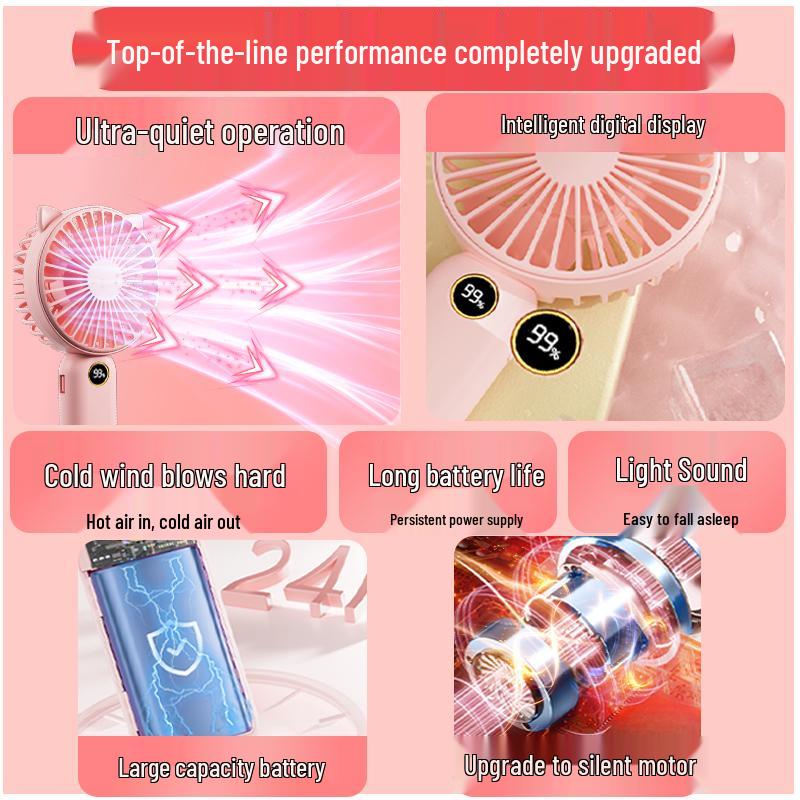 Portable USB Rechargeable Mini Fan: Silent, Long Battery Life, Compact & Cute Design for Students