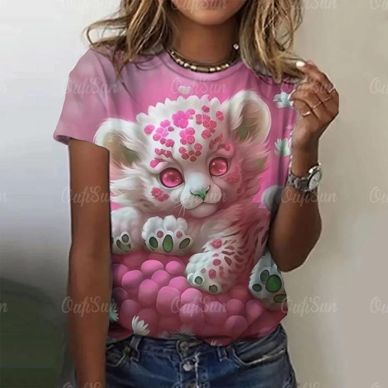 Летние женские футболки с рисунком из мультфильмов, повседневные футболки с короткими рукавами и 3D-драконом для женщин, одежда, свободный уличный топ