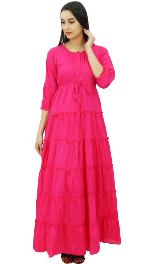 Bimba Женское летнее хлопковое платье макси с рукавом 3/4 и кулиской на талии