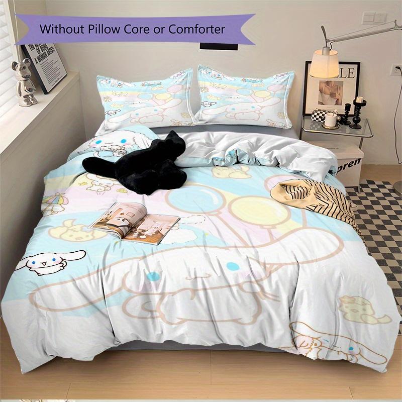 3pcs Sanrio Cinnamoroll Rainbow & Balloon Pattern Printed Quilt Set - Includes 1 Quilt Cover and 2 Pillowcases, Machine Washable - Suitable for A