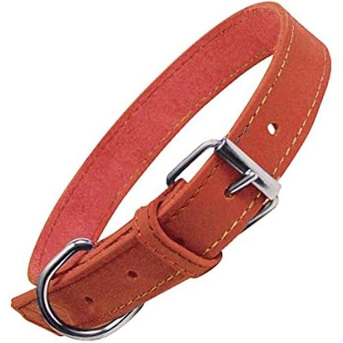 Nubuck Leather Collar - GLORIA - D-Ring - Adjustable - Brown - Medium