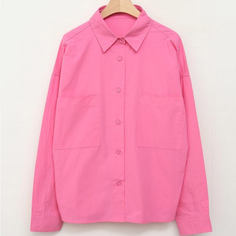 Shop Women Collar Neck Big Pocket Basic Solid Cotton 100 Shirt Ivory Dgb Wbl
