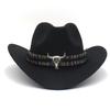 Western Cowboy-Style Wool Felt Hat with Bull Head Accent - Tibetan-Inspired Autumn/Winter Jazz Hat