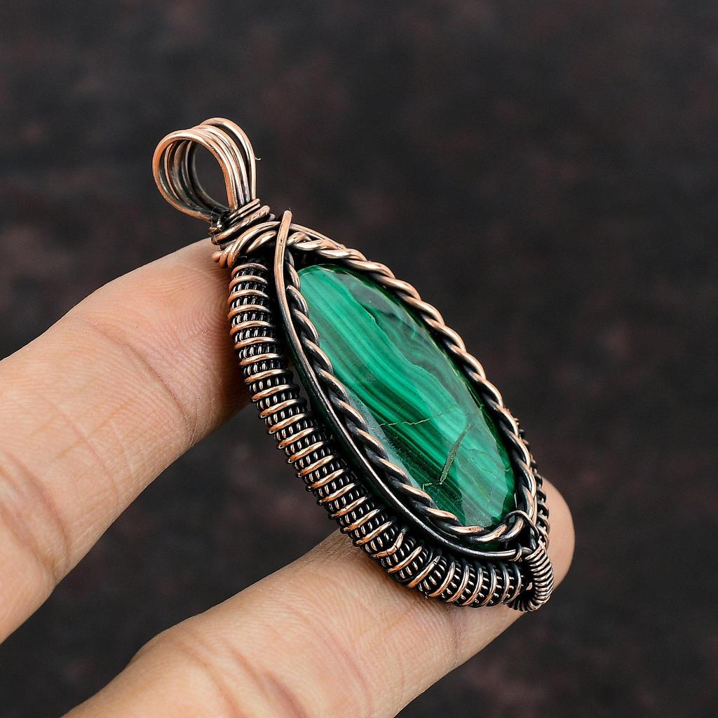Малахитовый кулон, медная проволока, обернутая ювелирными изделиями, проволочная обертка, драгоценный камень, малахитовый кулон, подарок маме, ювелирные изделия ручной работы, медные кулоны