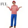 Red White Striped Shirt Halloween for Adults Kids, Nerd Glasses Matching Clothes Hat Included, Men Women Children Sweatshirt Cosplay Costume