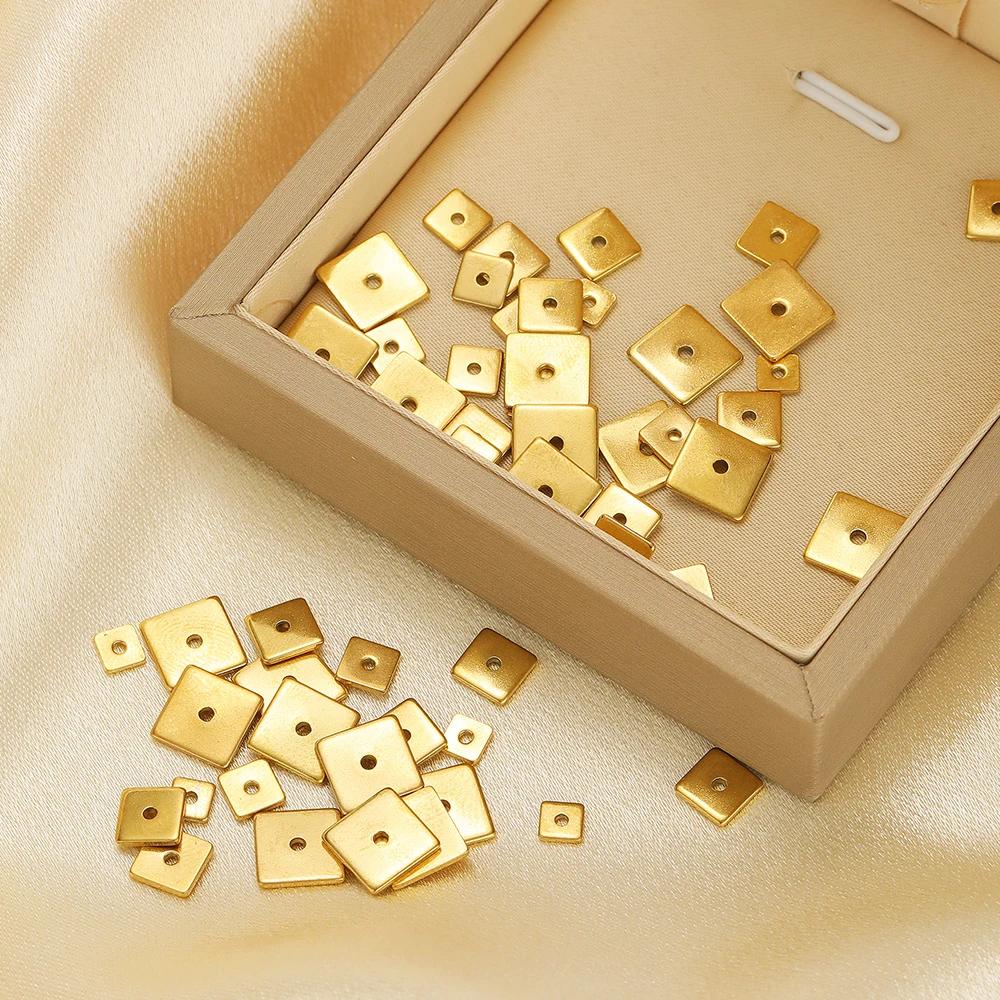 50pcs Stainless Steel Gold Square Flat Spacer Beads 4mm 5mm 6mm 8mm Loose Beads Charms for Jewelry Making DIY Bracelet Supplies
