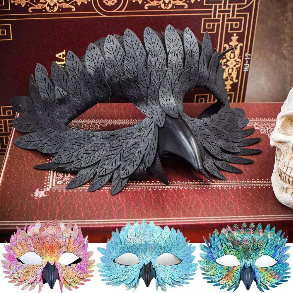 Pearlescent Bird Beak Eagle Mask Gradient Halloween Party Mask Universal Crow Feather Mask Gifts